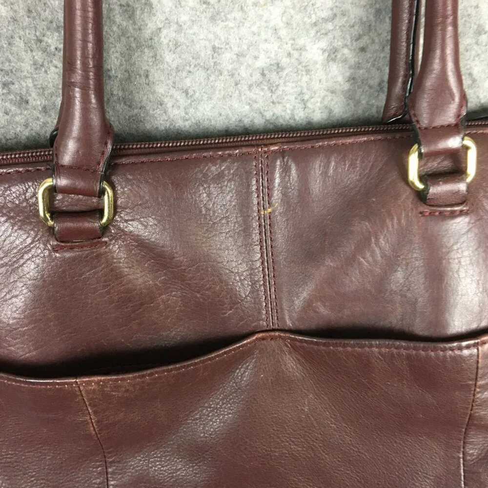 Tignanello Tote Handbag Purse Brown Leather Dark Gold Hardware Pouches Shopper